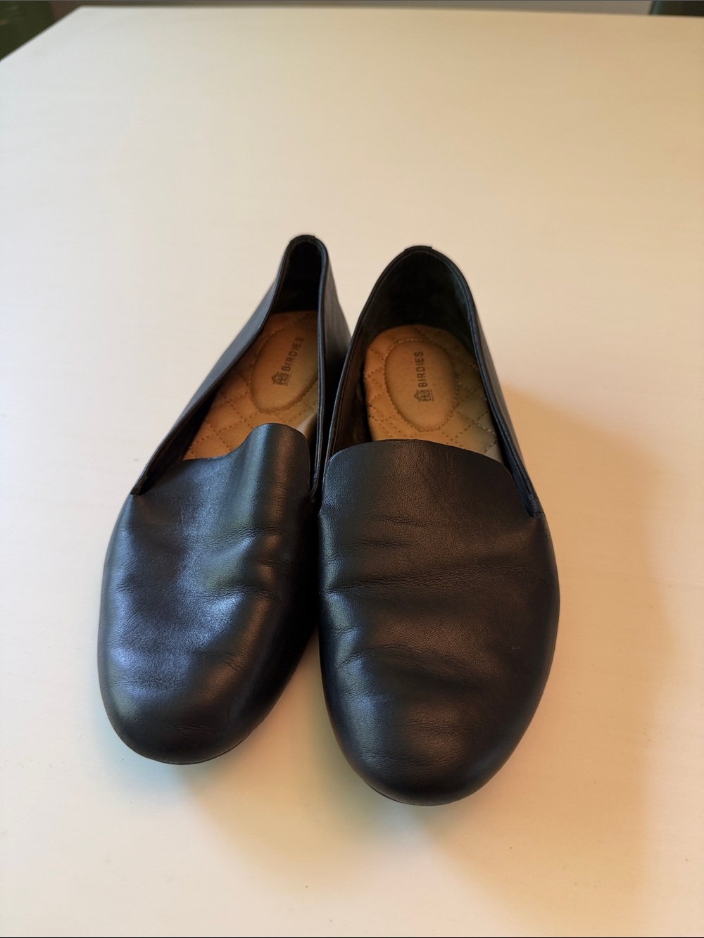 Birdies Black Leather Women's Slip-On Flats